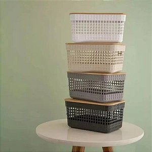 Cesto Grid com Tampa de Bambu