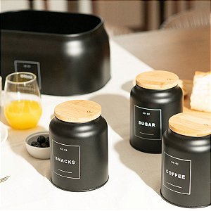 Kit 4 Latas Sense com Tampa de Bambu Biscoito Açúcar Café