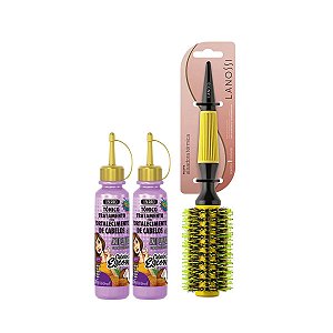 Kit Escova 27mm Cabelo Alisadora 2 Tônicos Escova AntiQuebra