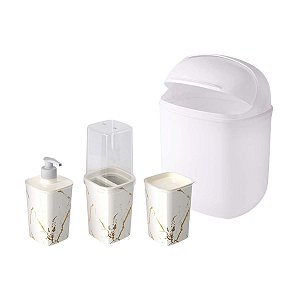 Kit De Banheiro Dispenser 420 Ml Escova Algodão Lixeira 9,3L