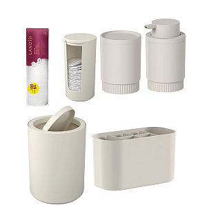 Kit Banheiro Maquiagem Lixeira Organizador Pia Skincare 6pçs