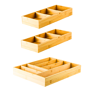 Kit Organizador De Talher Gaveta Armário Bambu 3Pçs Keep Ou