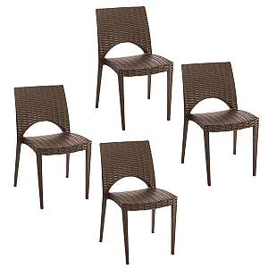 Conjunto 4 Cadeiras Marrom Plástica Casabella Rattan Plasútil