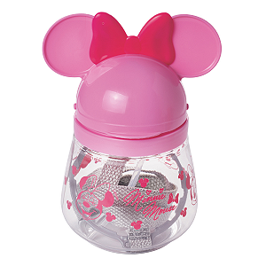 Garrafa Com Tampa e Orelha Infantil Canudo Silicone Disney