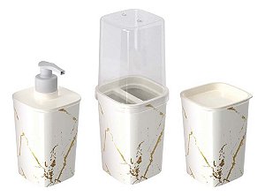Kit Banheiro 3 Peças Dispenser Porta Algodão Porta Escova Dec