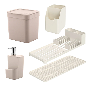Kit Escorredor Com Tapete Lixeira 4,7l Dispenser Organizador