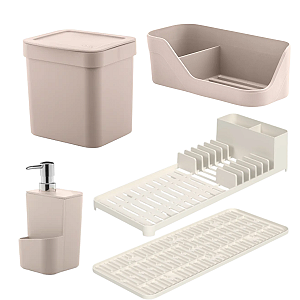 Kit Escorredor Tapete De Pia Lixeira 4,7 Dispenser Org. Pia