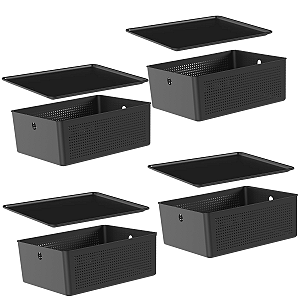 Conjunto 4 Cestos Multiuso Com Tampa Organizadora Empilhável Flow 12L Ou