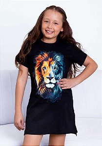 VESTIDO INFANTIL - LEÃO COLORIDO - COR PRETO