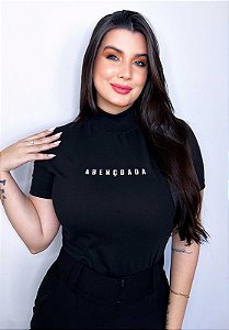 T-SHIRT GOLA ALTA - ABENÇOADA - ALTO RELEVO - COR PRETO