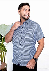 CAMISA SLIM  - ESTAMPADA - MANGA CURTA - COR AZUL MARINHO