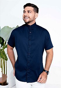 CAMISA SLIM - GOLA PADRE - MANGA CURTA - COR AZUL MARINHO