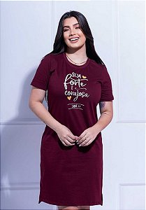 VESTIDO PREMIUM ALGODÃO - SEJA FORTE E CORAJOSA - COR BORDO