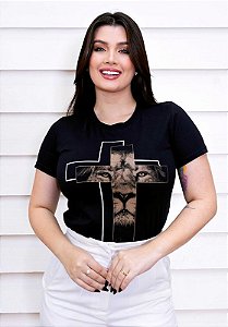 T-SHIRT FEMININA - CRUZ LEÃO - COR PRETO