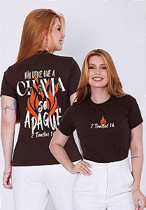 T-SHIRT FEMININA - CHAMA - 2 TOMÓTEO 1:6  - COR MARROM