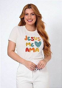 T-SHIRT FEMININA - JESUS ME AMA - COR MARFIM