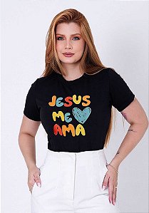 T-SHIRT FEMININA - JESUS ME AMA - COR PRETO