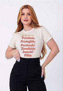 T-SHIRT FEMININA - DEUS DIZ QUE EU SOU - COR MARFIM