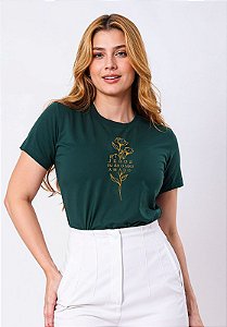 T-SHIRT FEMININA - FLOR JESUS TU ÉS O MEU AMADO - COR VERDE PROFUNDO