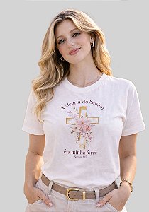 T-SHIRT FEMININA - A ALEGRIA DO SENHOR - COR MARFIM