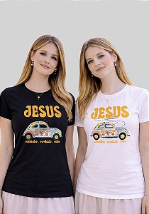 T-SHIRT FEMININA - FUSCA JESUS CAMINHO