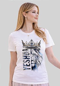 T-SHIRT FEMININA - LEÃO YESHUA COROA - COR MARFIM