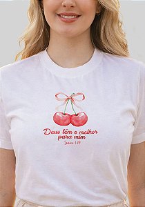 T-SHIRT FEMININA - DEUS TEM O MELHOR PARA MIM - COR MARFIM