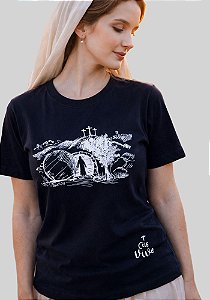 T-SHIRT FEMININA - CRUZ ELE VIVE - COR PRETO