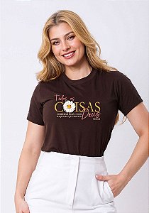 T-SHIRT FEMININA - TODAS AS COISAS COOPERAM - COR MARROM