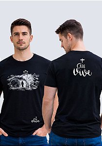 T-SHIRT MASCULINA - CRUZ ELE VIVE - COR PRETO