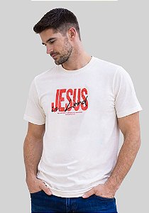 T-SHIRT MASCULINA - JESUS IS LORD REI DOS REIS - COR - MARFIM