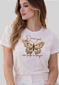 T-SHIRT FEMININA - DEUS É FIEL EM TODO O TEMPO - COR MARFIM
