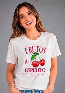T-SHIRT FEMININA - FRUTOS DO ESPIRITO - COR MARFIM