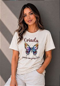 T-SHIRT FEMININA - CRIADA PARA UM PROPÓSITO - COR MARFIM