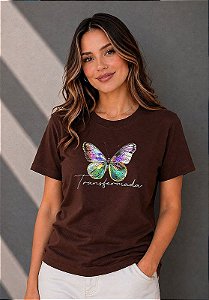 T-SHIRT FEMININA - TRANSFORMADA - COR MARROM