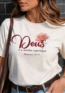 T-SHIRT FEMININA - DEUS É A MINHA ESPERANÇA - COR MARFIM