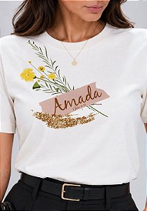 T-SHIRT FEMININA - ARRANJO DE FLORES AMADA 1 JOÃO - COR MARFIM