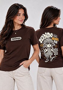 T-SHIRT FEMININA - PERDOADO PERDIDO MAS AGORA FUI SALVO - COR MARROM