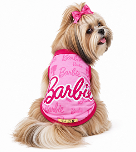Roupa Pet camiseta Boneca Barbie rosa Regata