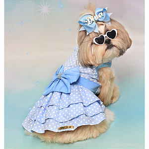 Roupa Pet - Vestido Poá Azul
