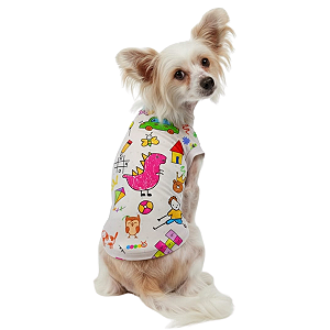 Roupa Pet - Camisa Desenhos com Proteção Solar UV50+