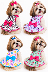 Roupa Pet Um Vestido Verão Estampas Sortidas com Laço