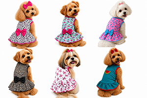 Roupa Pet Um Vestido Verão Estampas Sortidas com Laço