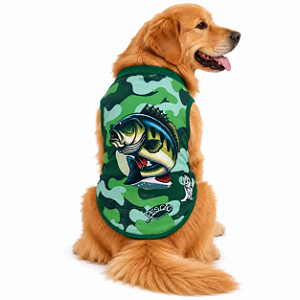 Roupa Pet Pescão Verde camuflado Regata Dryfit proteção uv