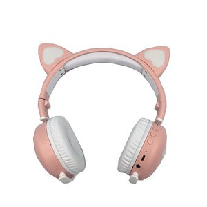 Headset Bluetooth 5.0 Led Orelha Gato Ktp101-r Rosa Flex