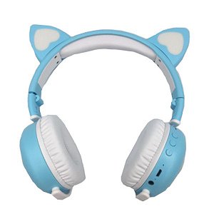 Headset Bluetooth 5.0 Led Orelha Gato Ktp101-a Azul Flex