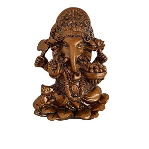 Estatua Ganesha Dourado Sentado na Flor de Lotus