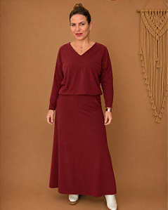Conjunto Longo em Malha Texturizada Marsala