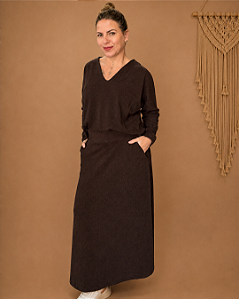 Conjunto Longo em Malha Texturizada Marrom