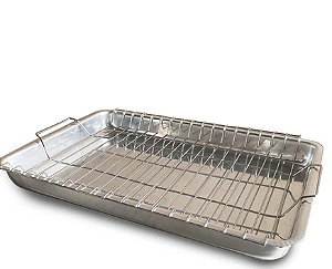Assadeira Com Grelha Suspensa Retangular Forma Grande Para Assar Aço Cromado 50X32,5